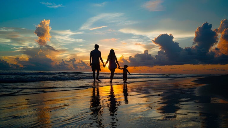 Família na praia