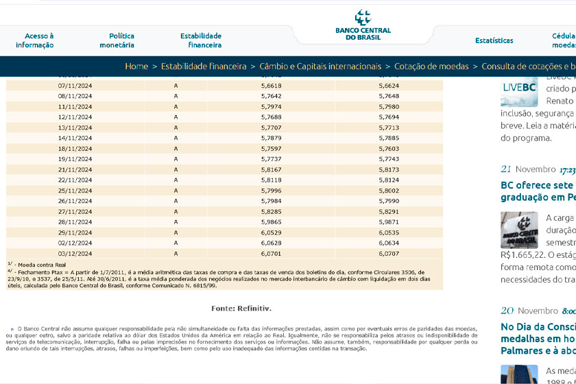 Site do Banco Central do Brasil