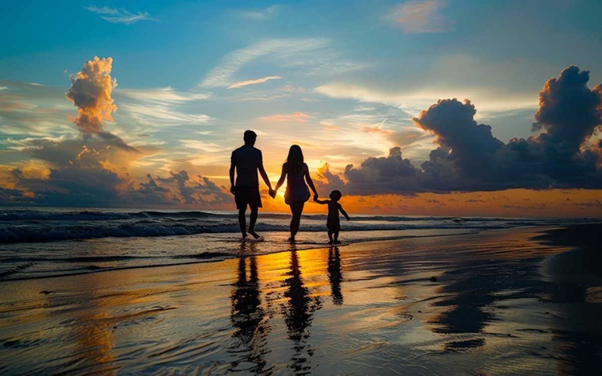 Família na praia